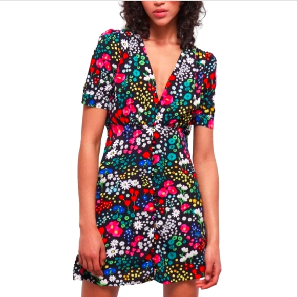 The Kooples Shirt Sleeve Floral Printed Dress - Picture 1 of 12